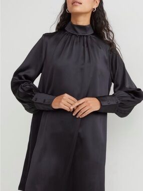H&M Black Satin Mock-Neck Mini Dress